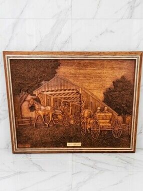 VTG Kim Murray "At The Crossing" Bas-Relief Wood Carving - 18x14 Artist Signed
